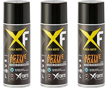 XFORTE Active FOAM - Schiuma Detergente e Igienizzante per Moto e Casco, Senza Acqua e Senza Risciacquo, Biodegradabile Kit pulizia moto e casco 400 ml