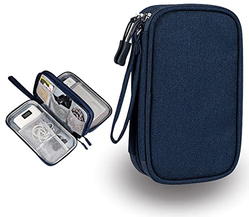 ACONDE Elektronische Tasche Organizer, Kabeltasche, Doppelschicht Universal Kabel Etui Elektronik Zubehör, für Handy, Ladegerät, Powerbank (Blau)