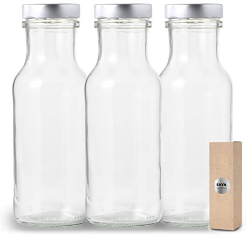 ShyaWorld Botella De Cristal para Agua Cuerpo de Acabado Transparente Tapón a Rosca en Acero Inoxidable. Cajas Individuales por Botella. (3)