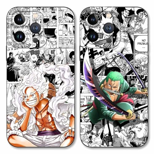 PBNDJVG 2 Stück Handyhülle für Apple iPhone 13 Pro Hülle 6.1'' Anime Luffy Zoro Gear 5 Sun God Nika Muster Design Manga Case Kameraschutz Schutzhülle Stoßfest TPU Silikon Weich Ultra Dünn Schwarz2