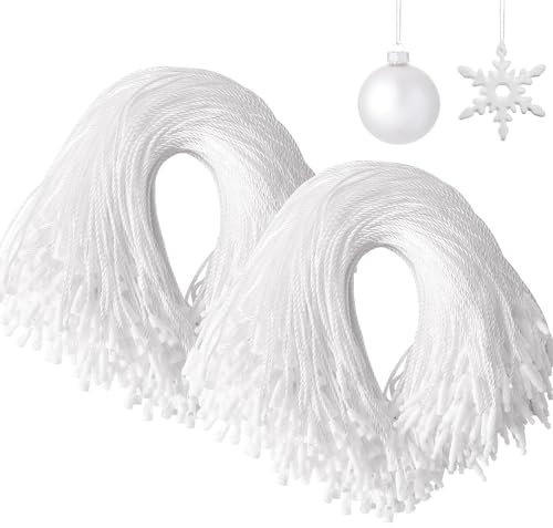 JUNEBRUSHS 600PCS Halloween Hooks, Ornament Hangers With Snap String for Christmas Tree Holiday Party Hanging Decorations Ropes Easy and Fast Locking (White)