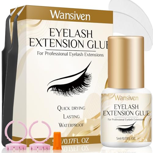 Wansiven Eyelash Extension Glue Kit, Dry Time 3-5 Sec, Professional for Semi Permanent Eyelashes, Black, 5ml