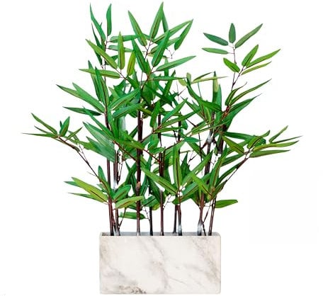 365 Blooming Decor 18 inch Tall Rectangular Potted (Marble Pattern) Faux Black Bamboo Plant-Luxury Artificial Black Bamboo Tree in Marble Pattern Pot for Home, Office, Kitchen, Counter Top, Zen Decor.