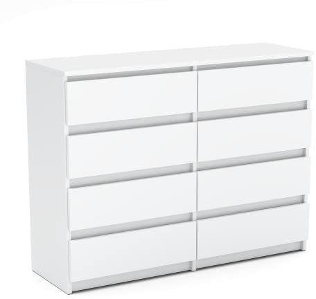 MRBLS Kommode mit 8 Schubladen Sideboard Schubladenschrank Kleiderschrank Modern Möbel mit Schubladen für Ihr Schlafzimmer (Weiß Matt) – 120 x 92,5 x 33,5 cm (B/H/T)