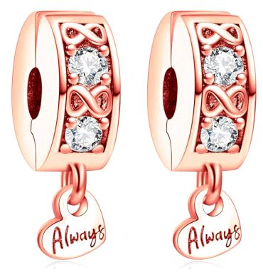 Amuefer Clip Oro Rosa Infinito e Sempre Charm Compatibili Bracciale Collana, Argento Sterling Ciondolo Compleanno Natale Gioielli Regali per le Donne Moglie Amici