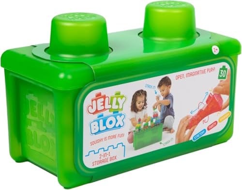 Jelly Blox Stash & Stack (2-in1 Aufbewahrungskoffer), Bauspielzeug ab 2 Jahren, mit 30 Sensorische Bausteine, Konstruktion Spielzeug für Kinder