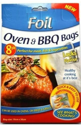 TRTO Foil Oven & BBQ Bags - 8 Bags Bags Kitchen Healthy Cooking Grill Summer Easy To Use and Fits