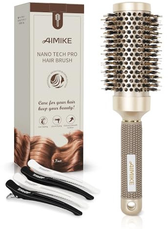 AIMIKE Rundbürste zum Föhnen für Langes & Mittellanges Haar, Rundbürste Groß mit Wildschweinborsten und Ionische Borsten, Haarbürste Rund Verbessert die Textur für Glätte, Volumen und zum Glänzen-43MM
