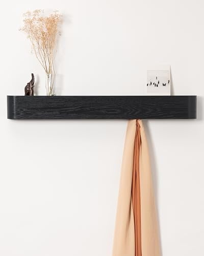 Kazai. Wandgarderobe 'Toke' | Moderne Design-Garderobe mit verdeckten Wandhaken | Garderobenpaneel aus Massivem Echtholz-Furnier | Eiche, schwarz