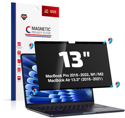 Fluflyer Magnetischer Blickschutzfilter Kompatibel Mit MacBook Pro 13 Zoll (2016-2022,M1,M2), MacBook Air 13 (2018-2021,M1), Abnehmbar Anti Glare Blaulicht Mac 13,3 Blickschutzfolie Sichtschutz