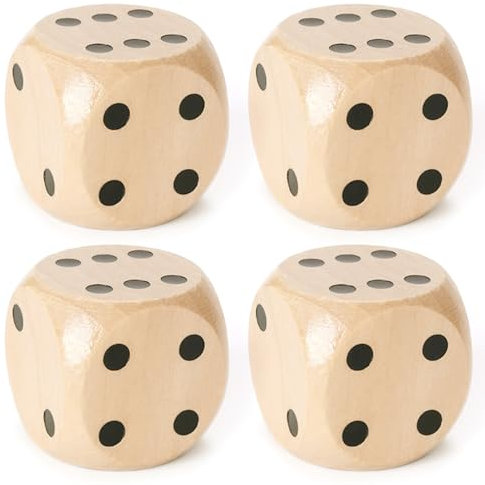 DHSBGWSX Dadi in Legno Massiccio - Set di 4 Pezzi per Giochi da Tavolo, a Sei Lati con Punti