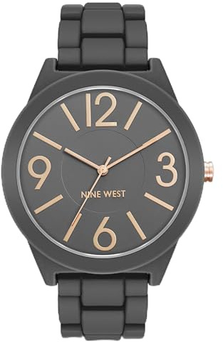 Nine West Women's Metal Bracelet Watch with Rubberized Coating, Gray