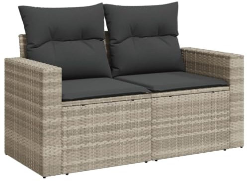 vidaXL Gartensofa mit Kissen 2-Sitzer, Sofa für Garten Terrasse, Terrassensofa mit abnehmbarem waschbarem Bezug, Gartenmöbel Terrassenmöbel, Hellgrau Poly Rattan