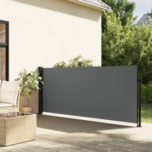 Coavain Ausziehbare Seitenmarkise Anthrazit Privacy Screen Side Awning Außen Sichtschutzwand Seitenmarkise Ausziehbar Blickdicht Markise 120x500 cm Stoff&Stahl&Aluminium