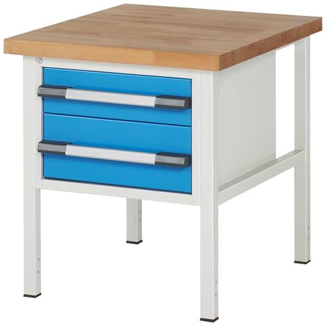 eurokraft | Werkbank | Gestellbauweise Serie 8000 | 2 Schubladen: 1 x 150 mm | 1 x 210 mm | BxT 750 x 900 mm