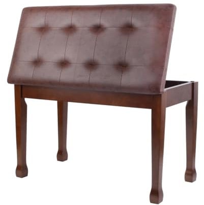 FILISITE Duet Piano Bench with Storage, Wooden Piano Stool with Waterproof Padded Cushion, Bench Seat for Vanity, Living Room, Bedroom (Wood)