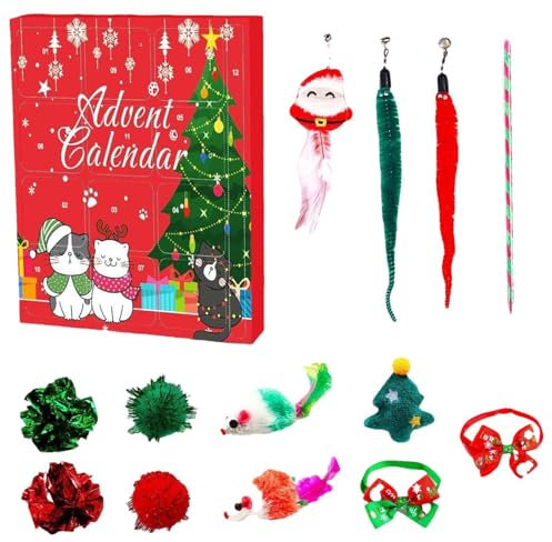 Katzen-Adventskalender 2024, Weihnachts-Countdown-Kalender, Weihnachts-Katzenspielzeug, Tier-Adventskalender 2024, Weihnachts-Countdown-Kalender für Kinder mit aufregenden Überraschungen zum Thema