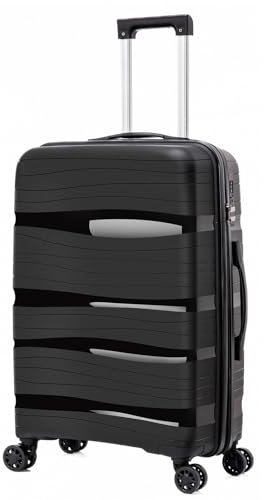 ARTREE Maletas de Viaje Mediana - Trolley Rígida Polipropileno con 4 Ruedas Giratorias y Cierre de Combinación - Maleta Mediana Prácticas y Ligeras 66x45x28cm, 70L (Negro)