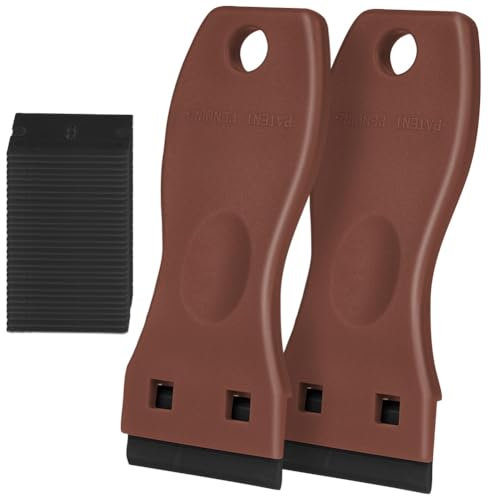 Flintronic 2PCS Plastic Scraper with 30PCS Plastic Blades, Window Scrapers Ceramic Glass Scraper Tool, Plastic Razor Scraper, No Scratch Cleaning Tool for Scraping Labels, Stickers, Glass, Dark Red
