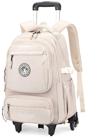 GRUOTEIS Rolling Backpack for Boys Girls Elementary Middle School Bags, Boys Roller Backpack with 6 Wheels, Beige