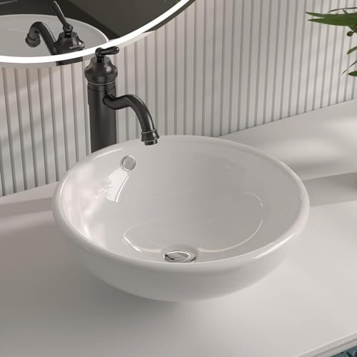 Handwaschbecken DeerValley DV-1V062 Weiße Keramik Waschbecken Bad Mit Überlau Aufsatzwaschbecken Rund 450 x450 mm