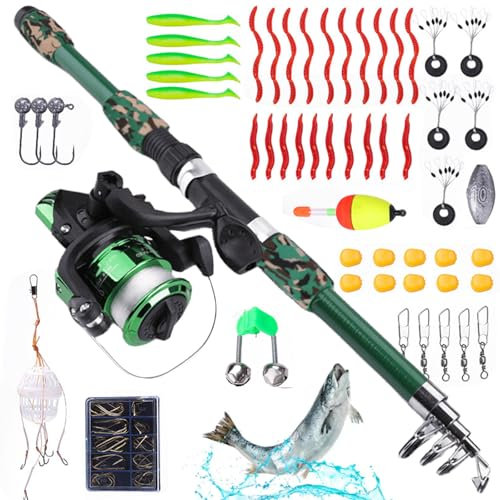 Set di canne da pesca per bambini, 3-10 anni, set per bambini con mulinello da pesca ed esca, in fibra di carbonio, canna da pesca telescopica, 1,5 m e mulinello da pesca, accessori per bambini (1.8M)