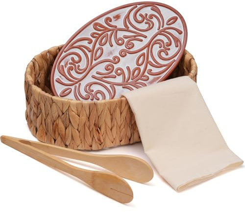 Bread Warmer Basket with Stone- Includes bread towel and clips,Bread Baskets for Serving Tortilla,Sourdough,Terracotta Bread Warmer Gifts for Hostess Gifts New Home,Sourdough Bakers,Mom Dad Birthday