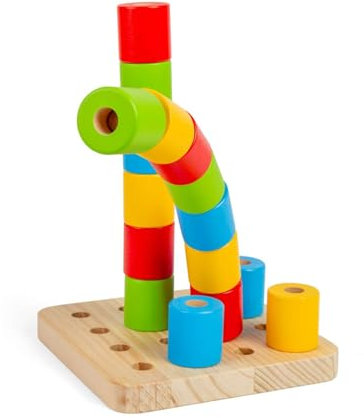 Bigjigs Toys Wobbly Peg Board - 17pcs Wooden Stacking Toy, Montessori Early Learning Activity, Eco Friendly & Educational Gifts For Babies & Toddlers, Sustainably Made, Age 12+ Months Old