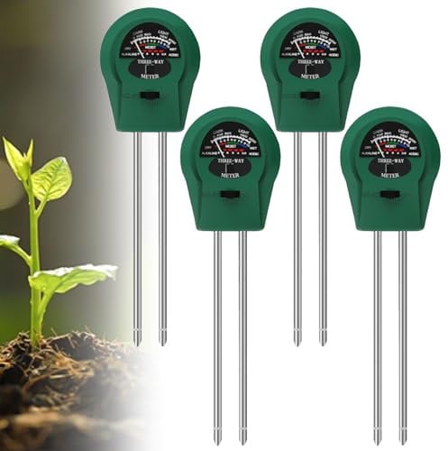 4 Stück Boden Feuchtigkeitsmessgerät für Pflanzen, 3 in 1 Feuchtigkeitsmesser Pflanzen, Bodenmessgerät mit PH/Temperatur/Licht, Geeignet für Gartenarbeit, Rasen, Garten, Landwirtschaft