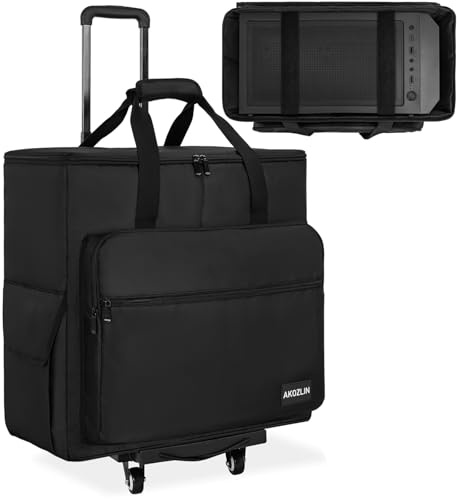 AKOZLIN Tragbare PC-Tower-Tragetasche mit abnehmbarem Rollwagen, Reise-Aufbewahrungstasche für Computergehäuse, Gaming-Rig, Tastatur und Maus mit Dolly