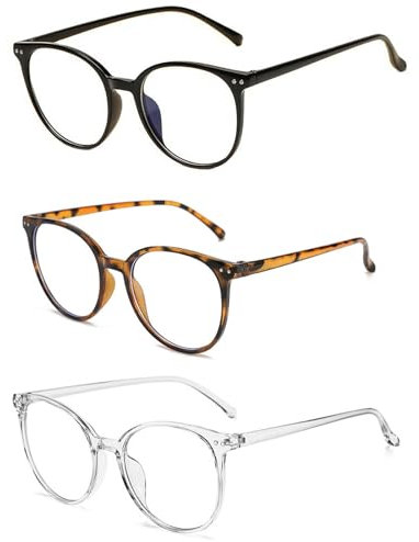 BbiuRer 3 Pack Blaulichtfilter Brille, Blaues Licht Blockieren Brillen, Runde Rahmen Anti Blaues Lesebrille für Damen und Herren, Rund Anti Blaulicht PC Gaming Brillen Modebrille, Anti Blendung