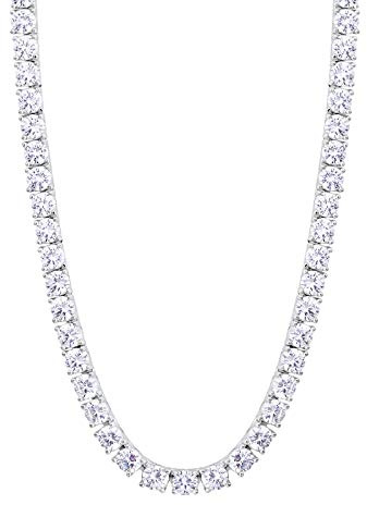KRKC&CO Tennis Kette 4mm, 14K Weißgold beschichtet Tennis Chain Herren Damen, Nickel-frei Iced Out Ketten mit 5A Zirkonia Steine, Geburtstag Geschenke für Männer Frauen, Größe 61cm