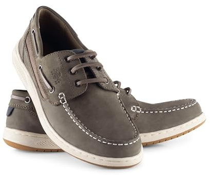 Catesby Men's Harvard Lace Up Leather Boat Shoes | Lightweight casual deck shoes with leather insole, arch support and non-slip rubber sole for summer, sailing and city wear