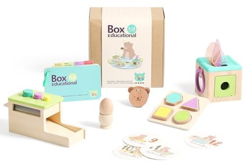 OESSUF Montessori Toys 9-12 Months - Wooden Shape Puzzle|Egg Cup Set|Tissue Box|Drop Box Toy|Baby Milestone Cards|Fine Motor Skills Toys|Educational Toddler Gifts