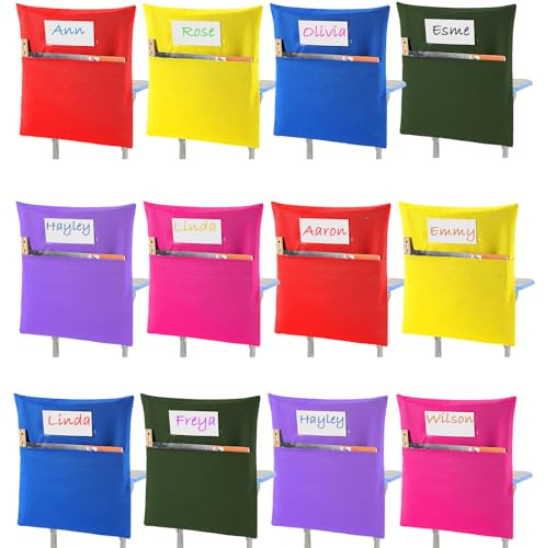 Sanwuta 24 Pcs Chair Pockets for Classrooms - 19 x 17 Inch Student Chair Pockets with Name Tag Classroom Seat Organizer for Kindergarten Primary School Home(Multicolor)