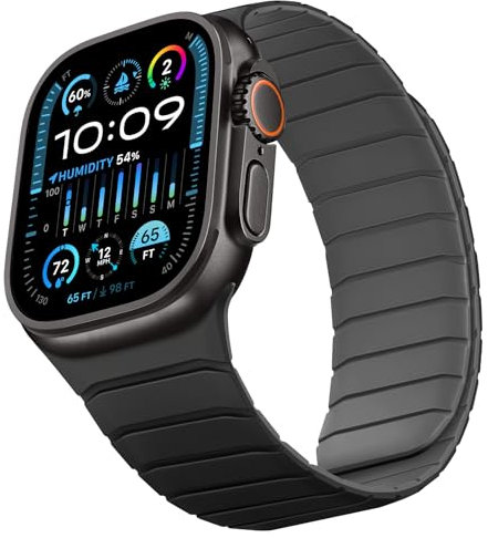 Sixmoat Cinturino Reversibile a Doppia Faccia Compatibile con Apple Watch 49mm 46mm 45mm 44mm 42mm, Cinturino Magnetico in Silicone Morbido per iWatch Ultra SE serie 10 9 8 7 6 5 4 3, Nero