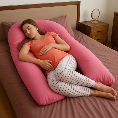 Hometex 9ft U-Shaped Pregnancy Pillow – Full Body Maternity Support with Removable Case (Pink)