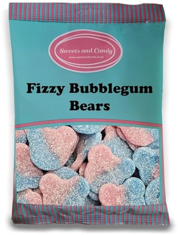Sweets and Candy® VEGAN Fizzy Bubblegum Bears 1Kg | Vegan | Vegetarian and Veggie | 1 Kilo Bulk Sweets - Retro BLUE and Pink Fizzy Gummy Bears - Pick and Mix Share Size Bag - A Great Sweet Gift