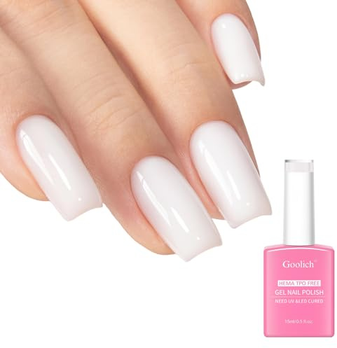 Goolich Milky White Gel Polish, 15 ML HEMA & TPO Free Sheer Milky White Gel Nail Polish Soak off UV LED Neutral Jelly Translucent Nail Art Design Manicure Salon for Women Girl