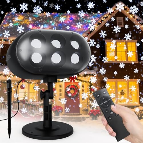 NACATIN Snowflake Projector Lights Outdoor, Christmas Projector with Remote & Timer, IP65 Waterproof Moving Snow Lights for Indoor Outdoor Xmas Decor, Garden, Wall