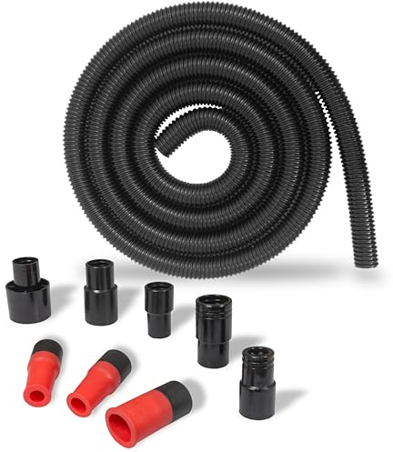 10 Foot Long Dust Collection Power Tool Hose Kit with 8 Attachments for Multiple Types/Brands of Power Tools and Work Shop Vacuums Featuring Sili Flex Fit Fittings (Hose w/ 8 Fittings)