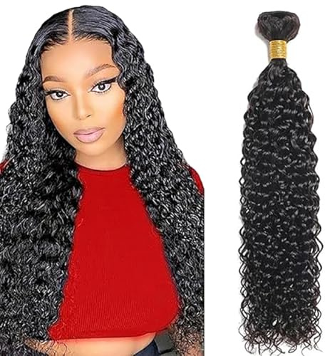Jucames Echthaar Tressen Bündel Water Wave Human Hair Extension Single Bundles Unprocessed Remy Haartressen Double Weft Natural Black Color for Woman 12 Inch