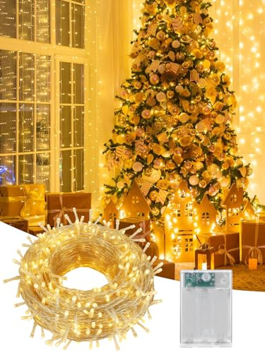 FairyGlim5M 50LED Weihnachtsbeleuchtung batteriebetrieben, wasserdichte Lichterkette mit 8 Modi, perfekt für festliche Dekorationen in Gärten, auf Partys, Terrassen und Balkonen (warmweiß)