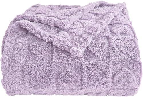 FY FIBER HOUSE Überwurfdecke mit Herz-Karo-Muster, weich, warm, waschbar, leicht, flauschig, für Couch, Bett, alle Jahreszeiten, Lila, 150 x 205 cm
