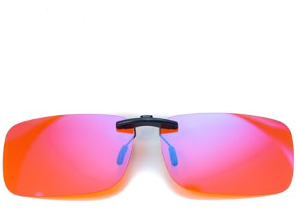 GRUMAU®️ Gafas rojas anti luz azul tipo clip-on + Estuche transparente + Paño de limpieza | Clip gafas rojas bloqueo luz azul noche para mejorar el confort visual y apoyar el ritmo circadiano.