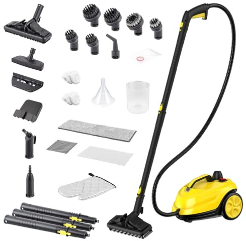 Pulitore a Vapore, Vaporella Pulitore Vapore Casa Multiuso Portatile ad Alta Pressione con 24 Accessori, 5 Bar, 2000W, Serbatoio Acqua 2L per Auto, Pavimenti, Cucina, Bagno, Fughe, Finestre, Divano