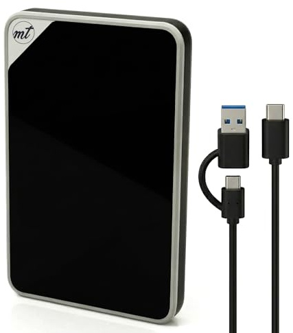 ModusTech Disco rigido esterno portatile in acrilico da 500 GB, USB-C/USB 3.1, con finitura a specchio, UASP, compatibile con PC, Mac, laptop, PS4, Xbox, iPhone, Smart TV (nero)