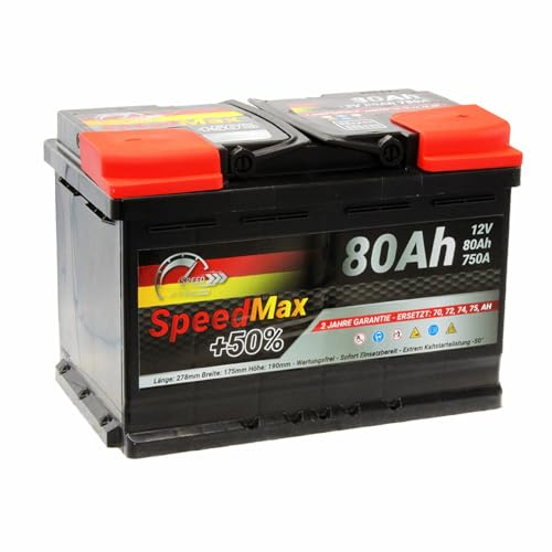 SPEED MAX BATTERIA AUTO L3 80Ah 750A EN 12V POLO POSITIVO DESTRA | EQUIVALENTE 74Ah 75Ah DIMENSIONI 278 x 175 x 190 mm PRONTA ALL'USO