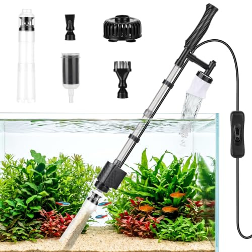 AQQA Aquariumreiniger, 1200 l/h, verstellbarer elektrischer Kiesreiniger, 16 W Aquarium-Sandreiniger mit Filtertasche für Wasserwechsel, Sandwäsche und Filtration