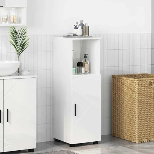 GeenYuu Armadietto da bagno in legno bianco lucido, 30 x 35 x 95 cm, con 2 ante, spazio e ordine per mobili da bagno, mobiletto sottolavabo, lavandino, armadietto a specchio